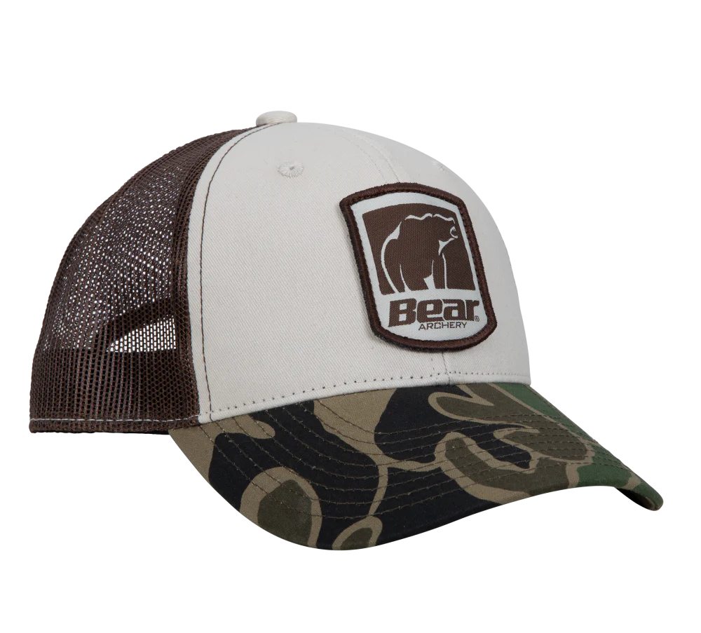 Bear Archery White and Camo Sheild Logo Hat